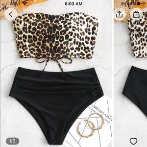 ZAFUL cheetah print bandeau tankini swimsuit
